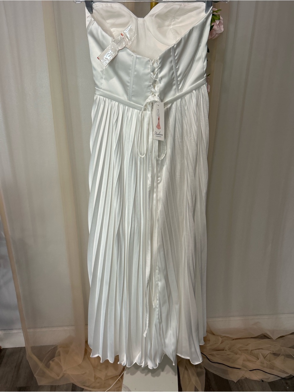 NWT White Satin Corset Pleated Maxi Dress Shawl Bridal Formal Size 4 - Picture 5 of 8